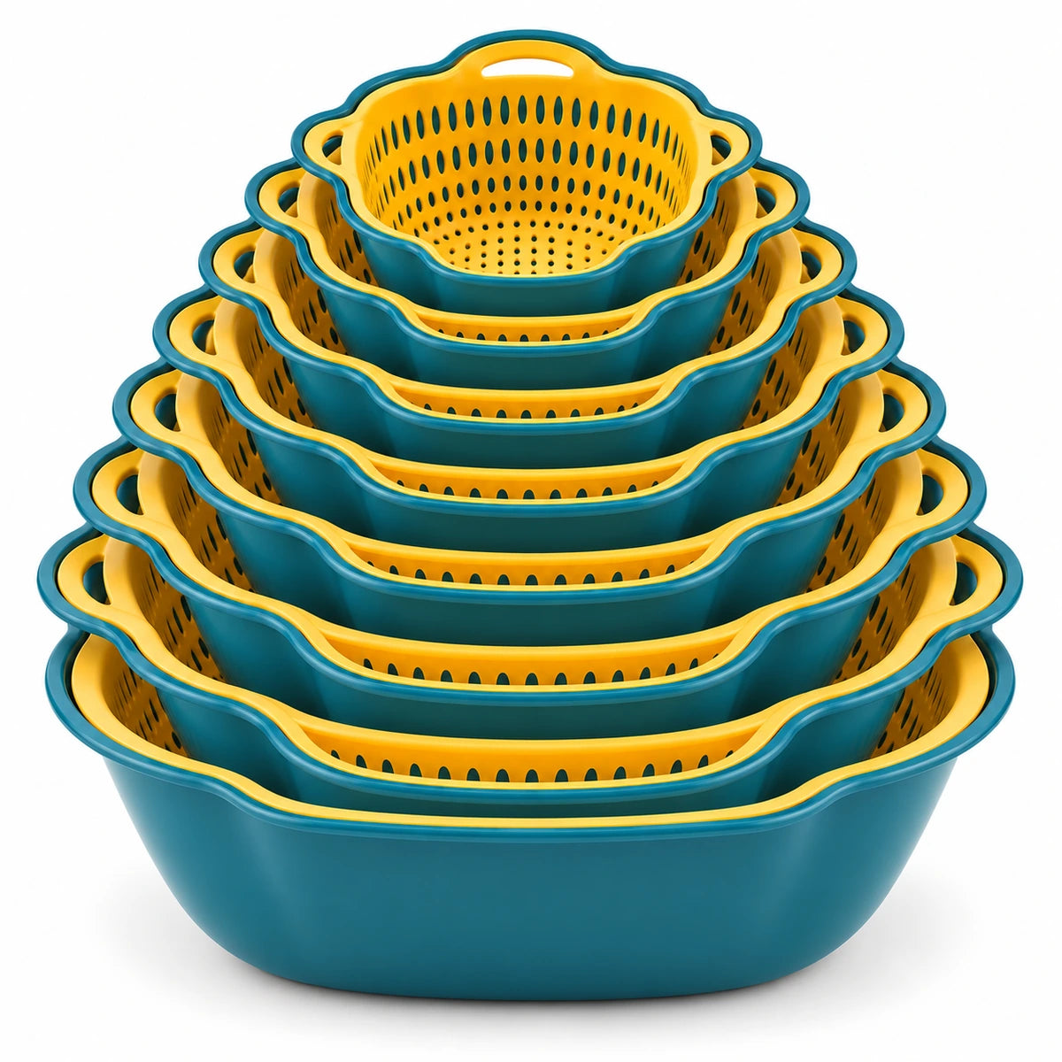 Dropfiltershop 8-piece colander set with stackable PP plastic drain baskets