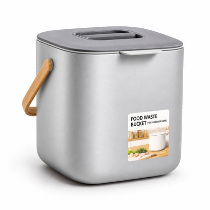 Dropfiltershop silver kitchen compost bin with lid, PP plastic construction and carrying handle