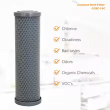 Close-up of coconut-shell carbon water filter cartridge